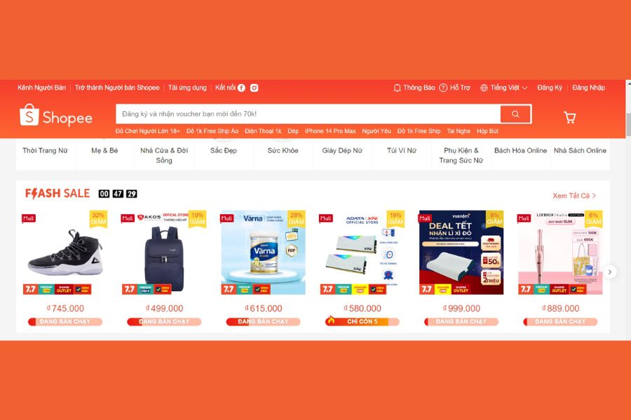 Shopee Flash Sale là một trong 5 công cụ quảng cáo trực tuyến của shopee